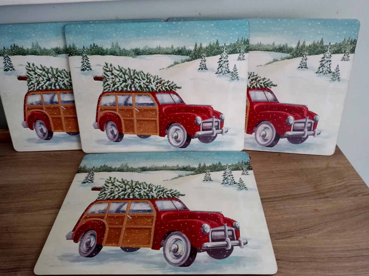 Set of 4 Vintage Christmas Car Placemats