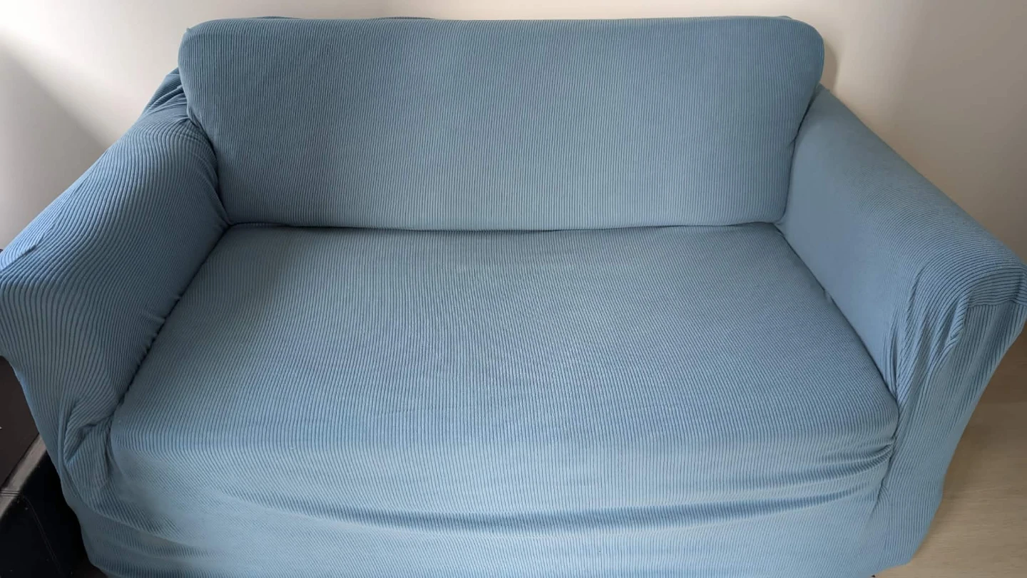 Blue Sofa Bed with blue removable cover and pillows - photo 3