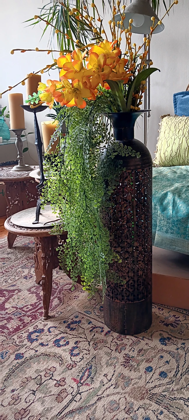 Faux flowers and draping foliage (metal vase not included))