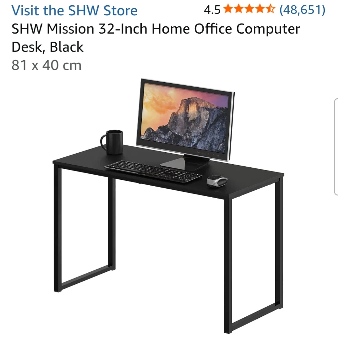 SHW Mission 32-Inch Home Office Computer Desk, Black