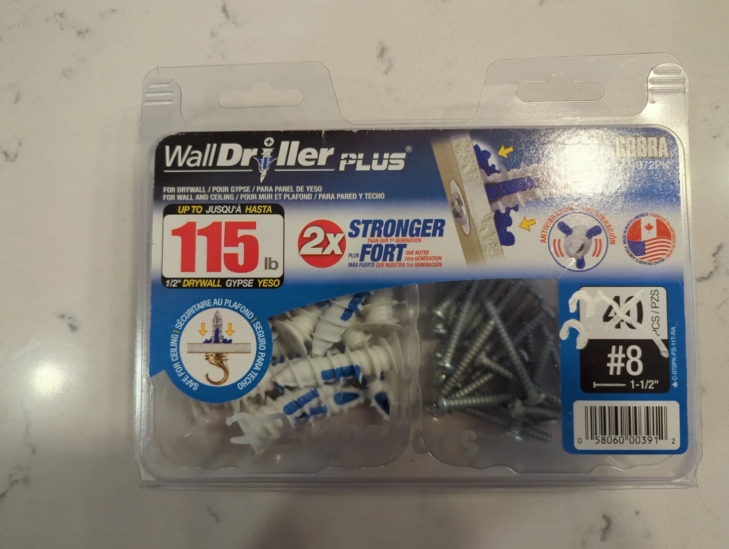 Wall Driller Plus Kobra Drywall Anchors (not full box)