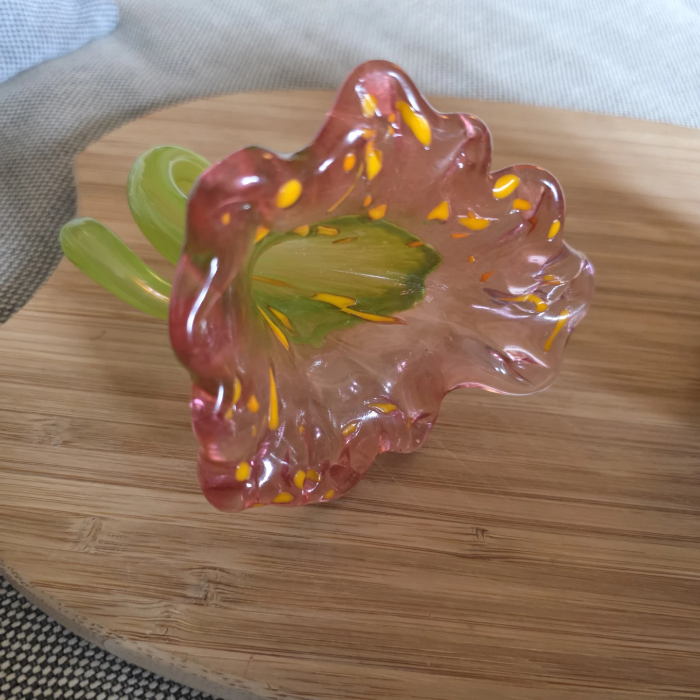 Pink and Green Glass Flower Sculpture