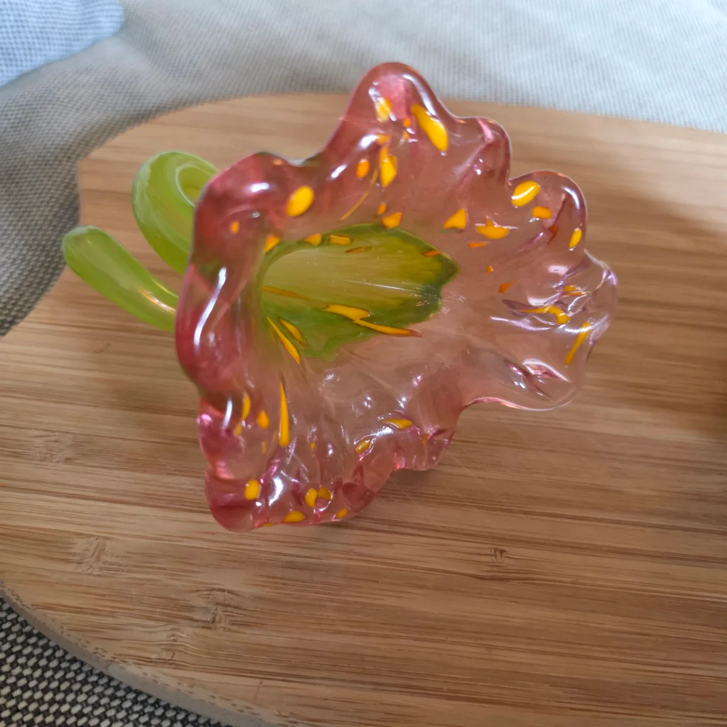 Pink and Green Glass Flower Sculpture