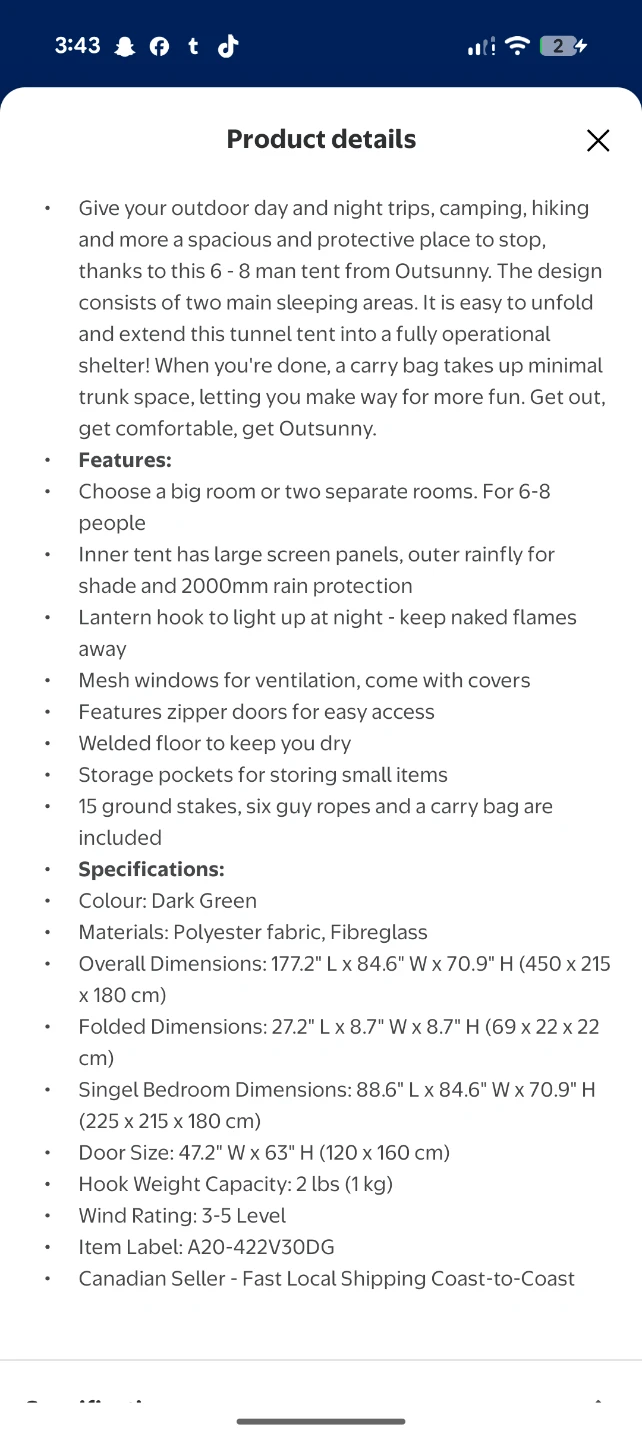 Outsunny 6-8 Person Tent(2 bedroom tent) - photo 2