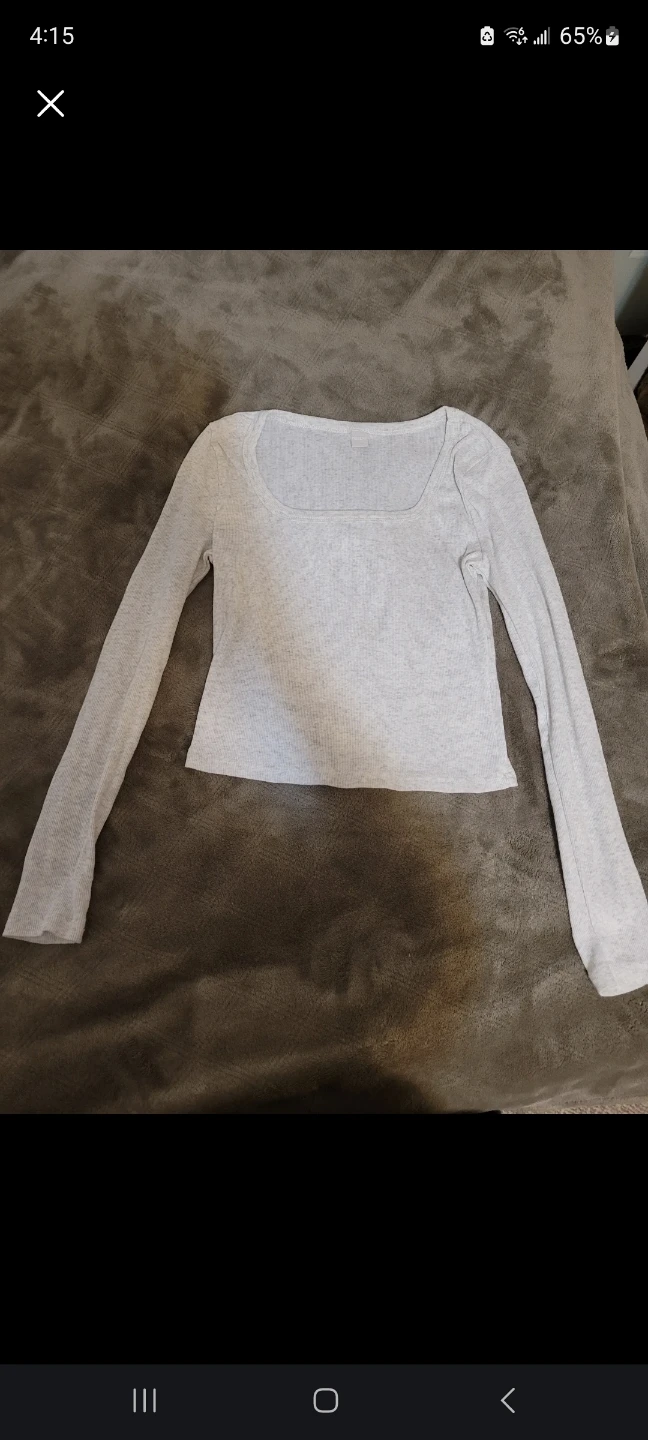 Grey Ribbed Long Sleeve Square Neck Top - photo 2