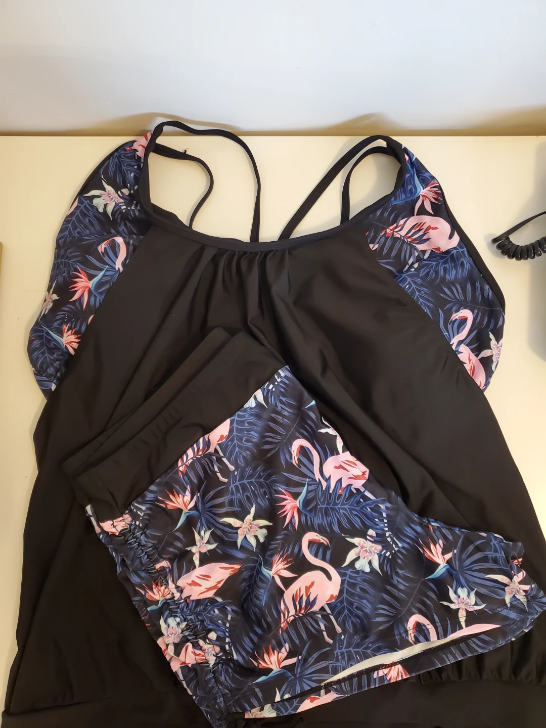 Plus Size Flamingo Print Two-Piece Tankini Swimsuit Set