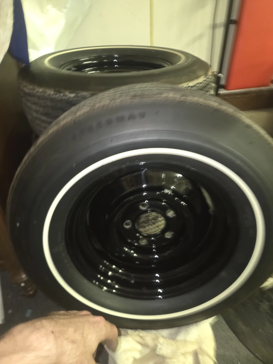 4 Whitewall Tires on Black Rims