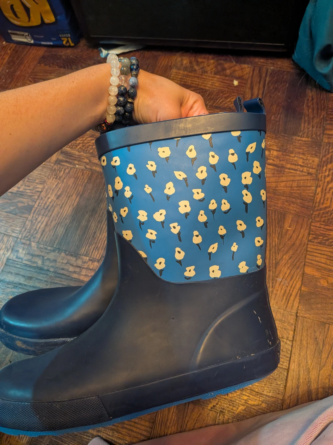 Navy Blue Floral Rain Boots - photo 3