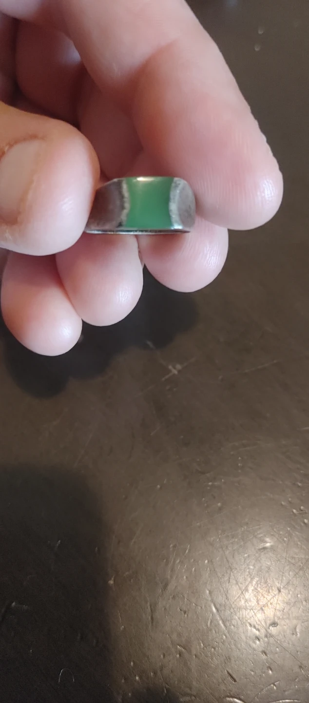 Silver Tone Ring with Green Inlay