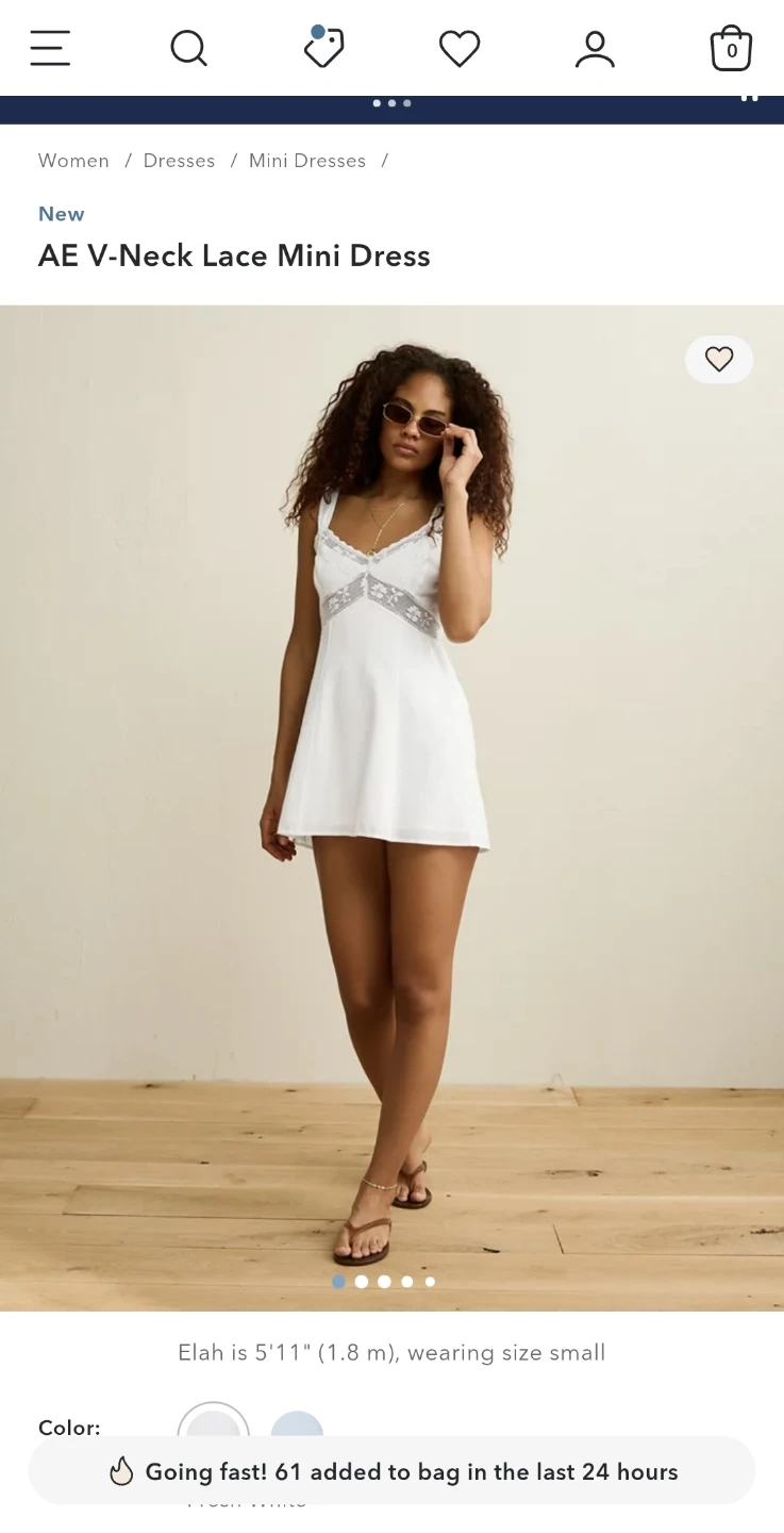 AE V-Neck Lace Mini Dress in white