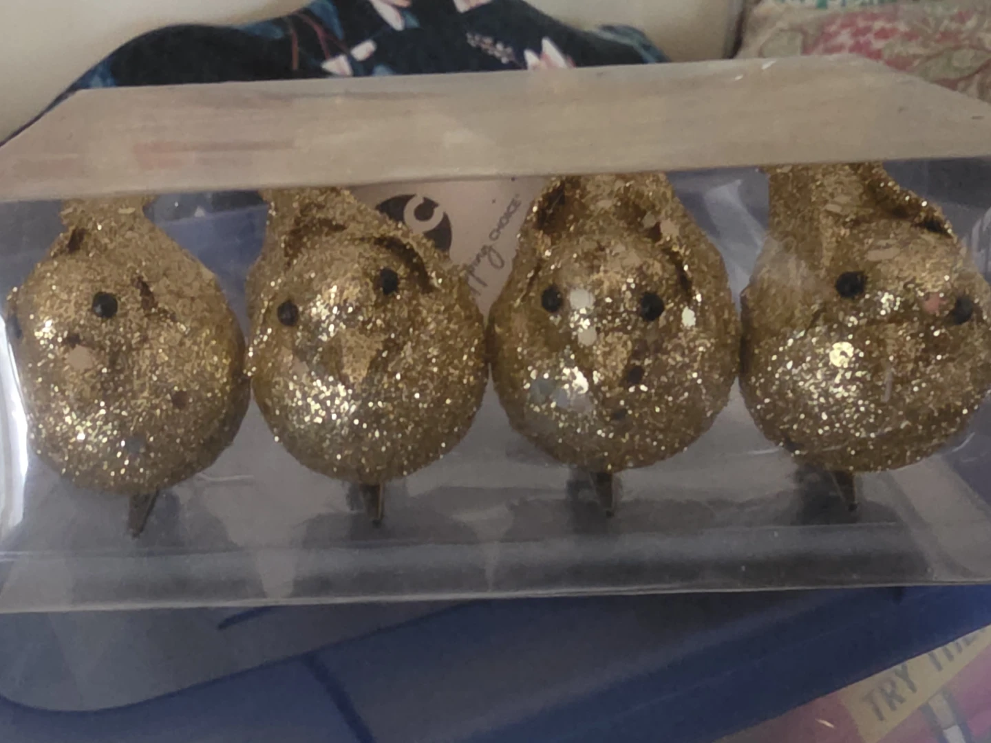Set of 4 Gold Glitter Bird Ornaments - photo 2