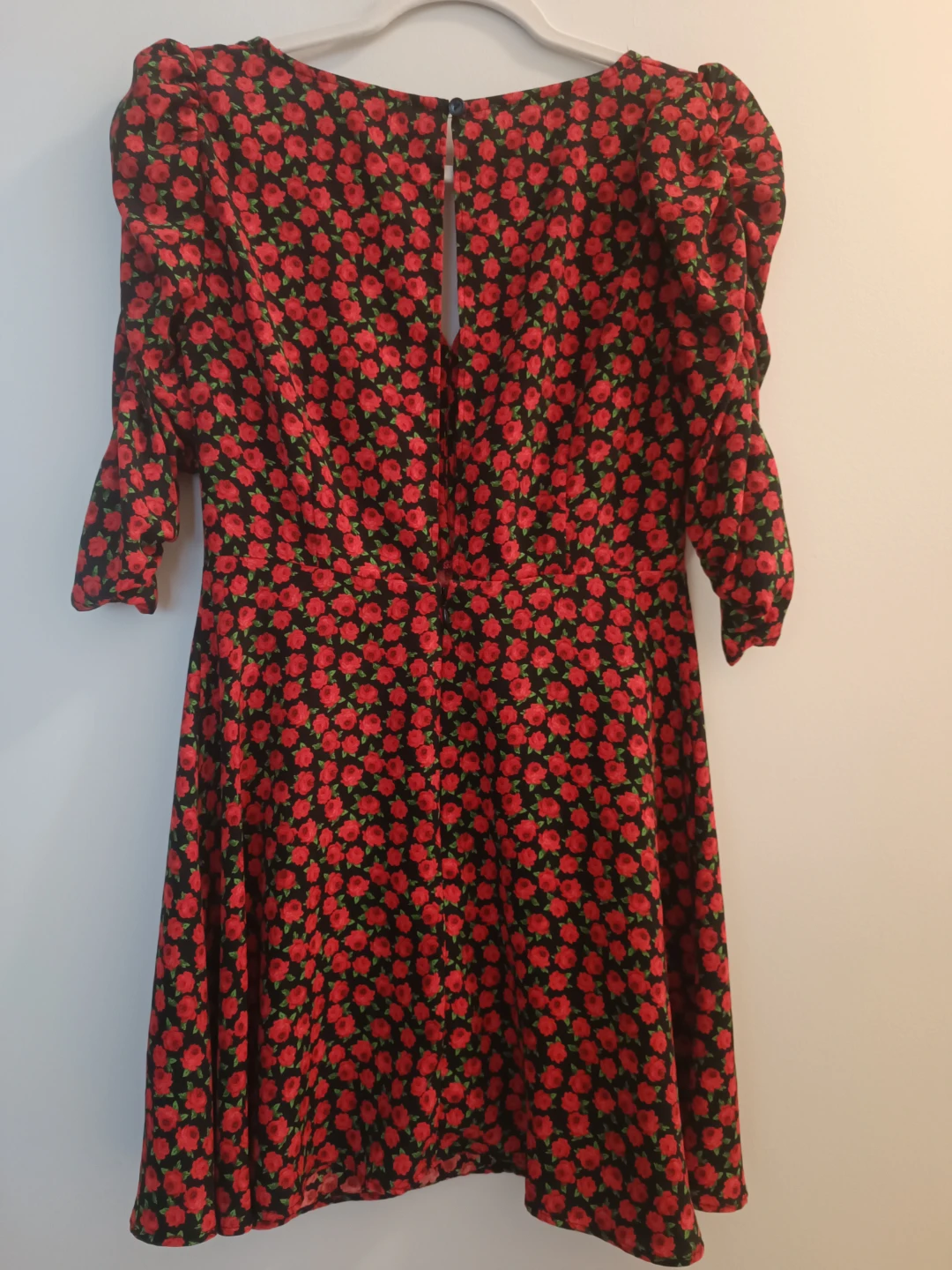 Topshop Petite Black Red Floral Puff Sleeve Dress Size US 6 - photo 4
