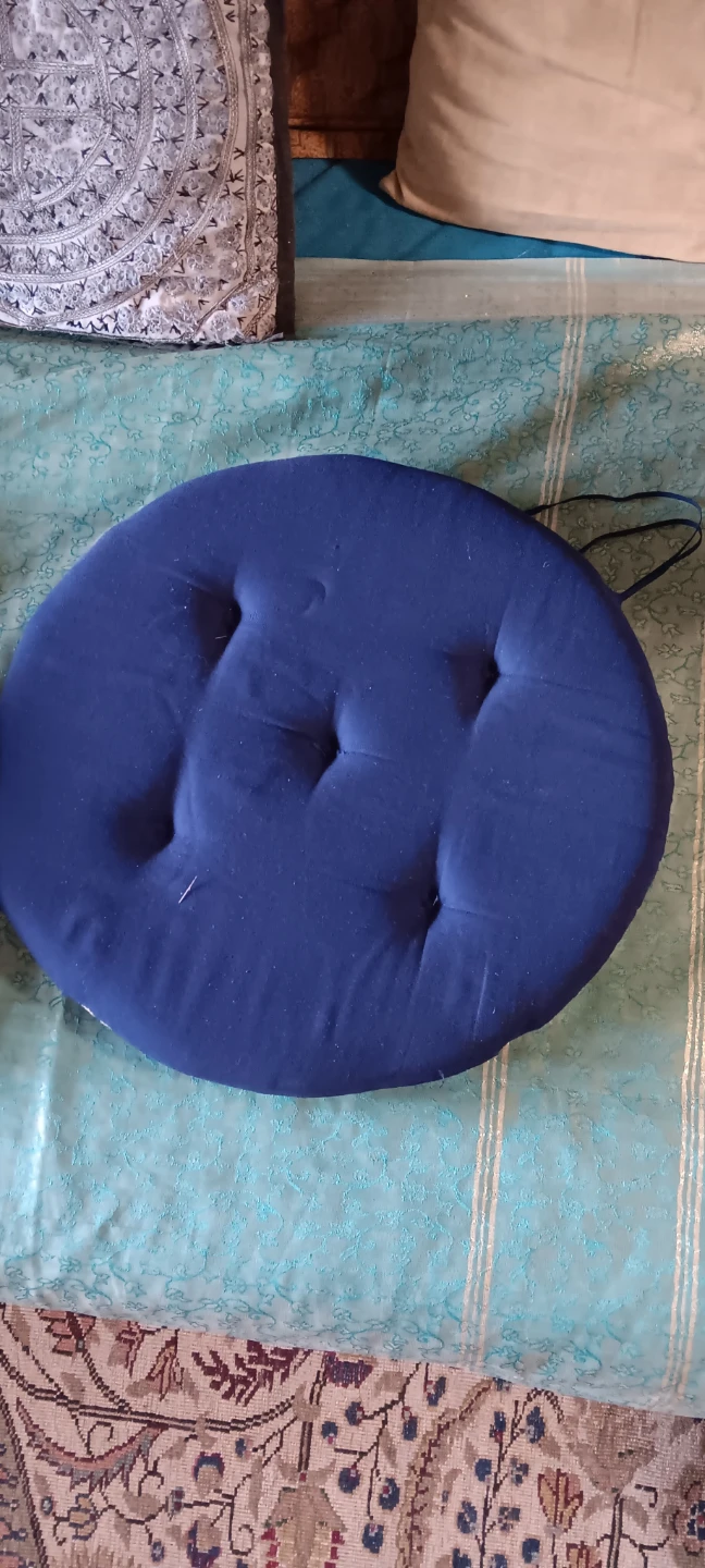 Blue Tufted Round Cushion with Ties