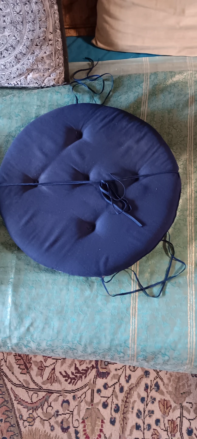 Blue Tufted Round Cushion with Ties - photo 2