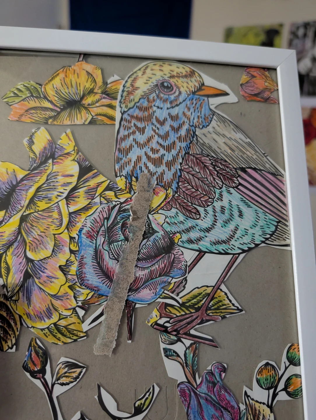 Framed Artwork - Bird and Flowers Collage