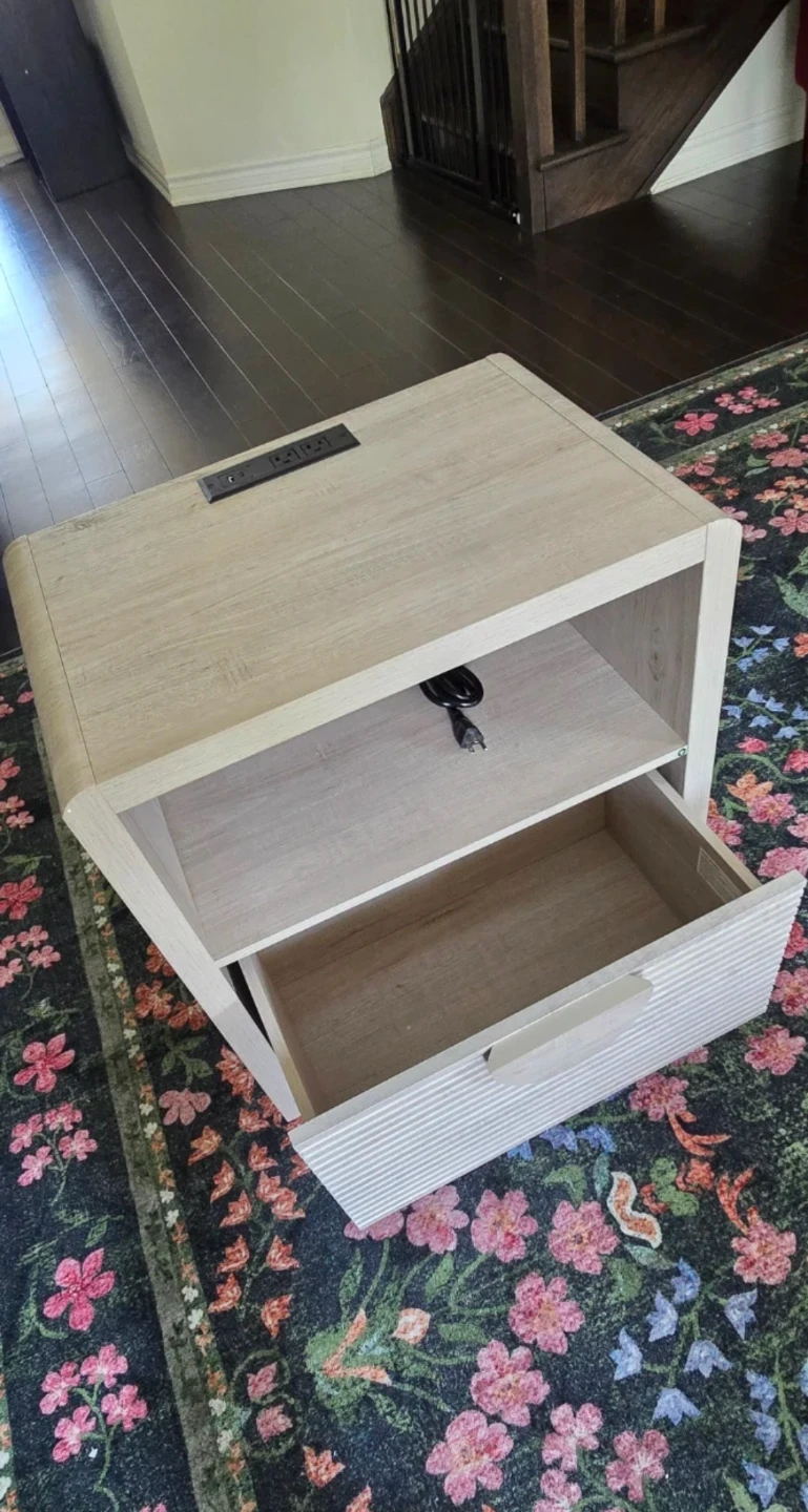 Light Wood Side Table with Drawer and Power Outlet - photo 3