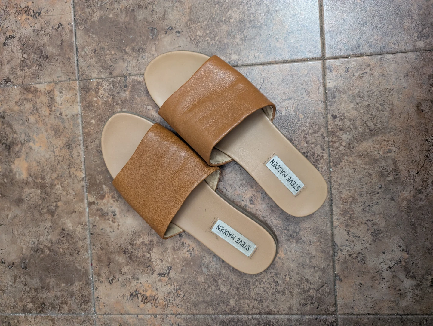Steve Madden KAROLYN Brown Leather Slide Sandals Women's Size 8M