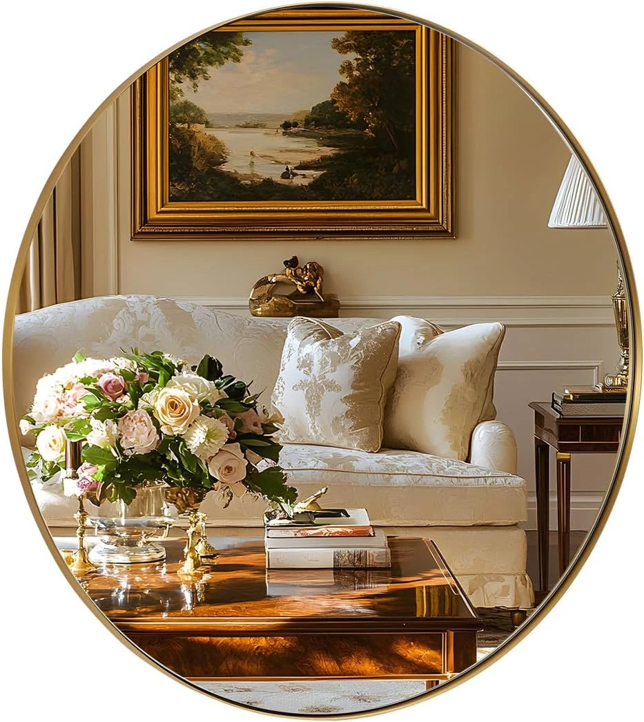ANDY STAR 30" Round Gold Stainless Steel Metal Frame Mirror
