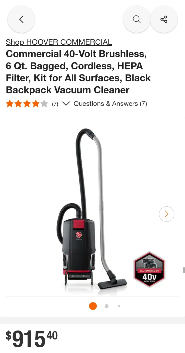 Hoover Commercial CH93600 40V Cordless Backpack Vacuum - photo 3