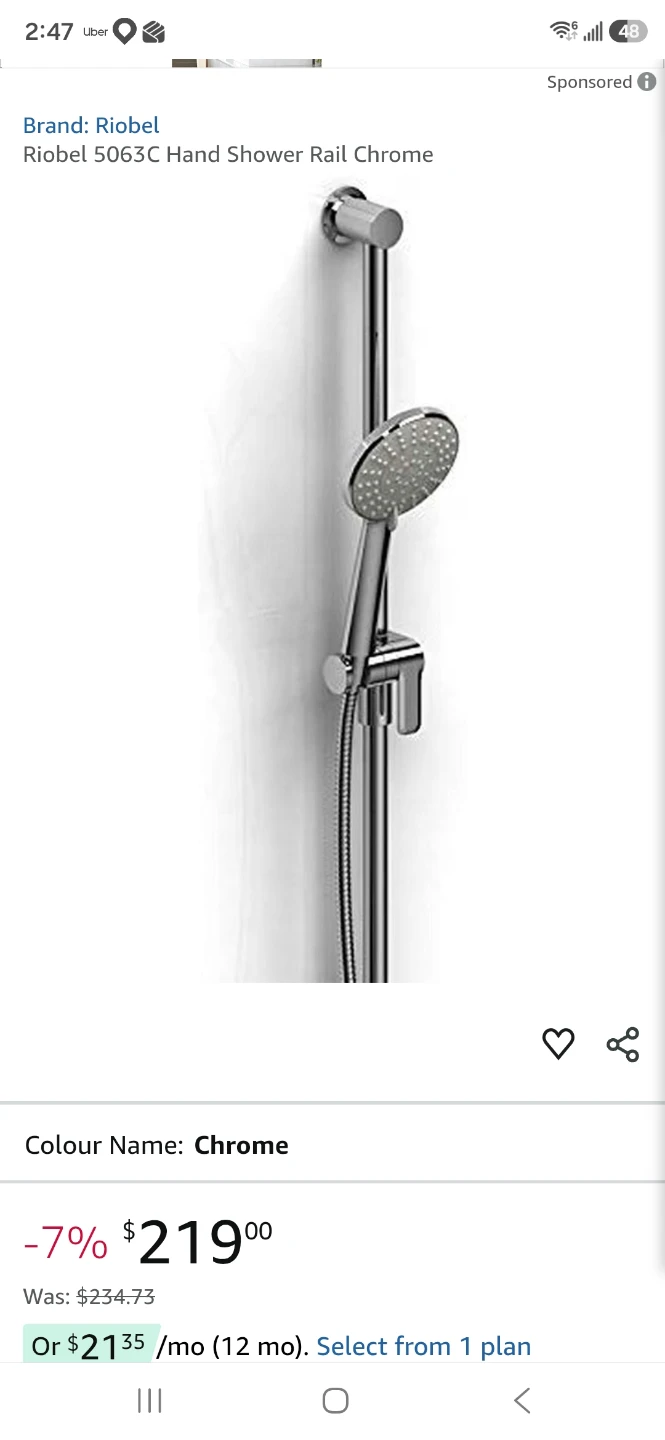 Riobel 5063C Hand Shower Rail Chrome