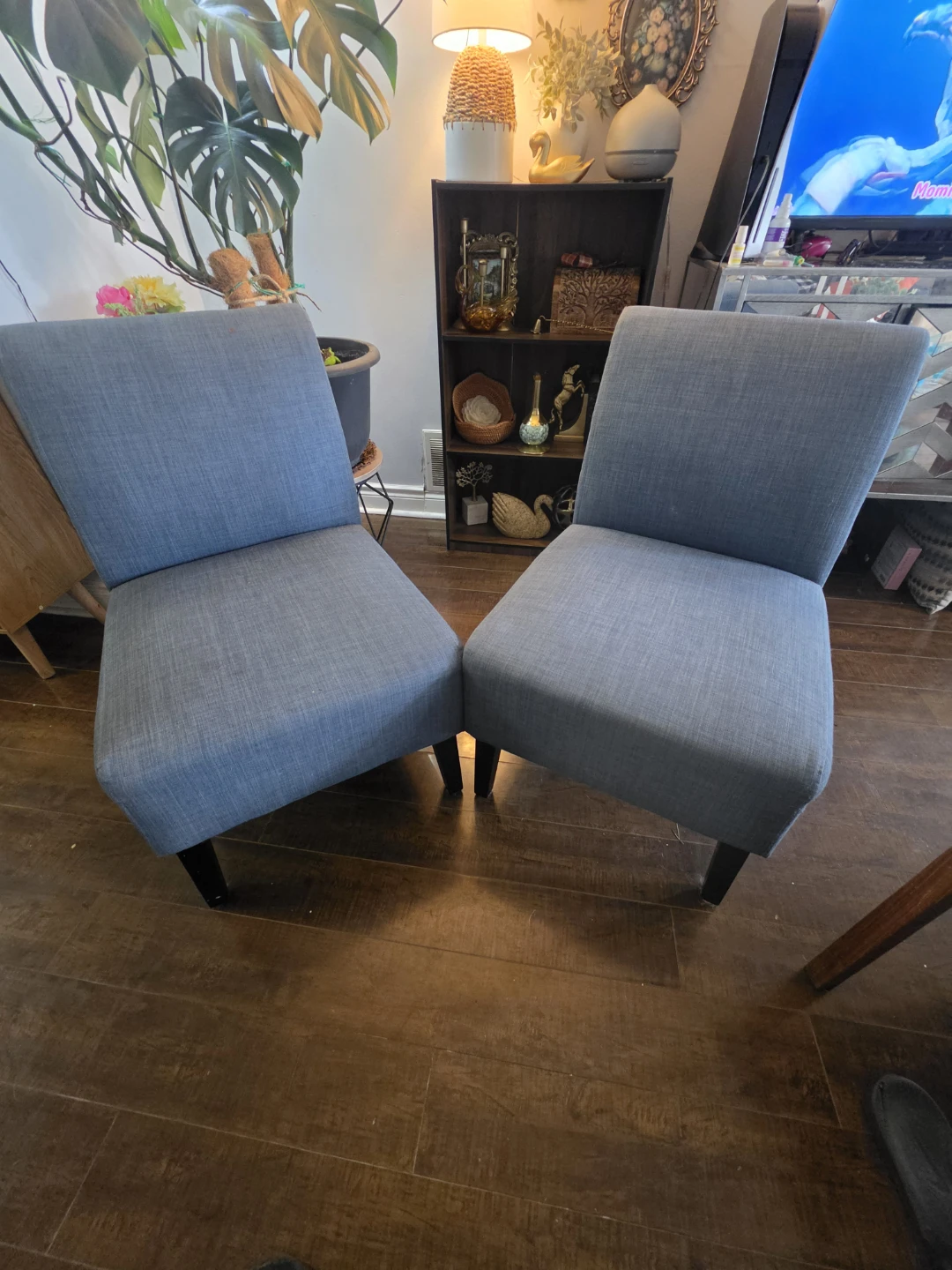Set of 2 Blue Fabric Slipper Chairs