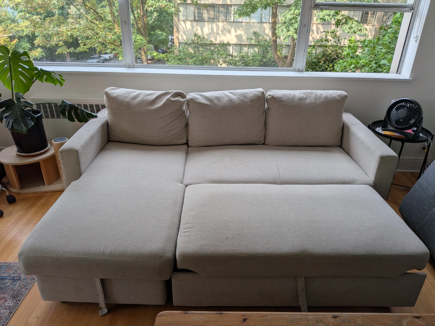 Light Beige Sectional Sofa Bed with Storage
