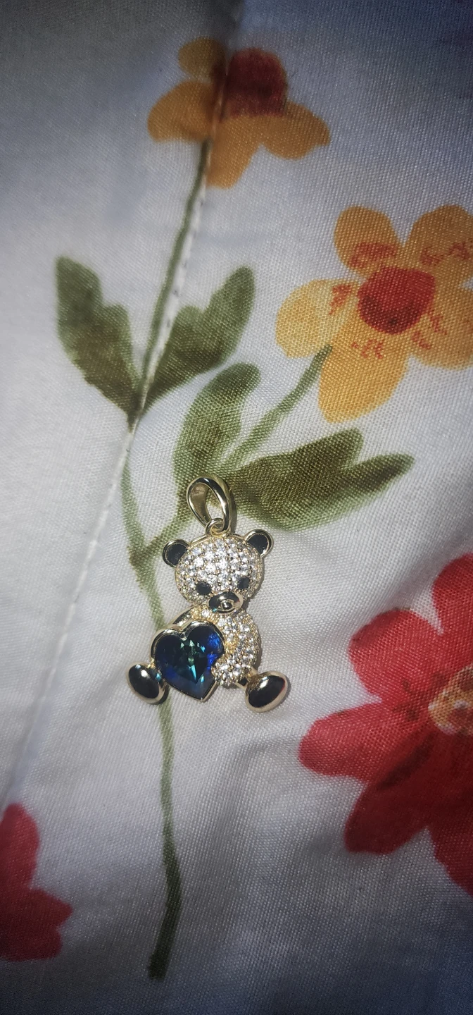 Gold plated Teddy Bear Pendant with Blue Heart Crystal - photo 4