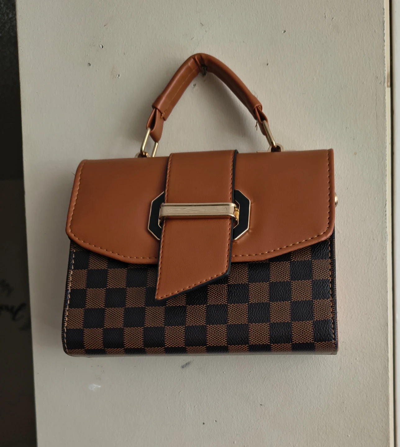 Brown & Black Checkered Mini Handbag