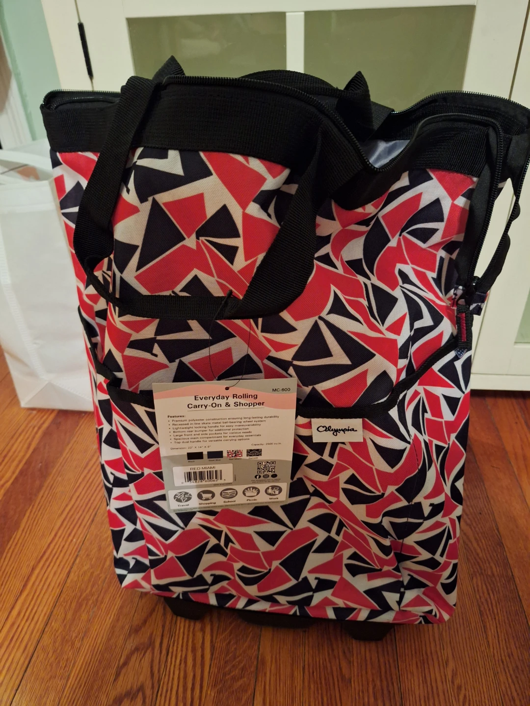 Olympia USA "Red Miami" Rolling Carry-On & Shopper Bag