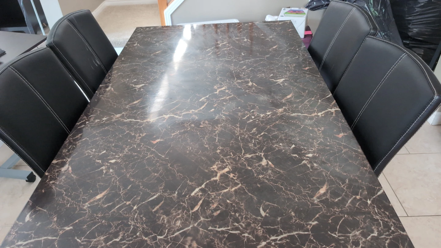Marble Top Dining Table with 4 Black Chairs