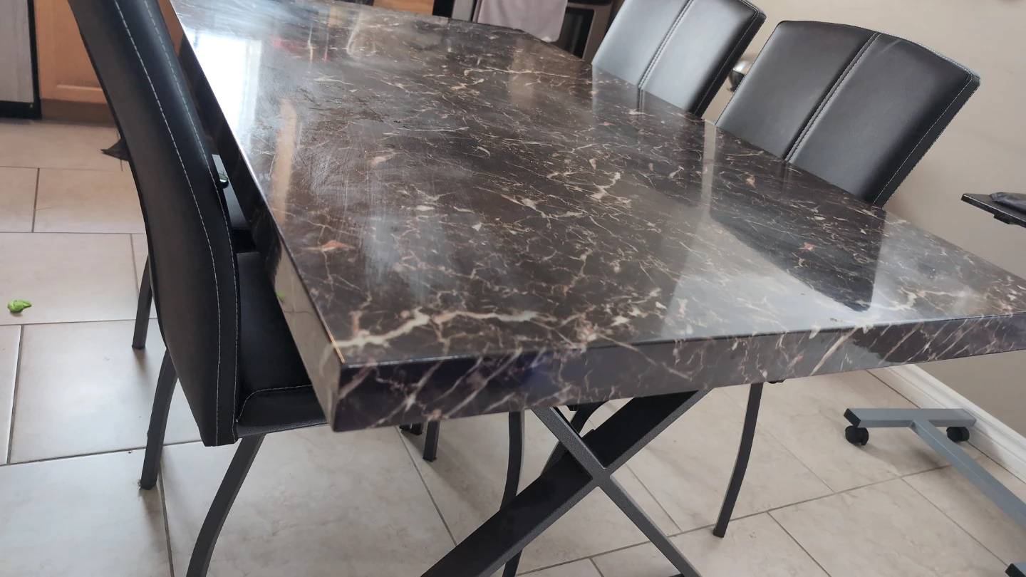 Marble Top Dining Table with 4 Black Chairs - photo 2