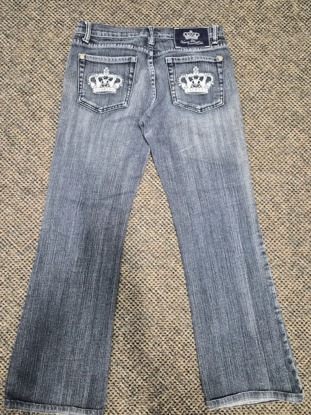 Victoria beckham crowned emblem, rock revival, vintage jeans