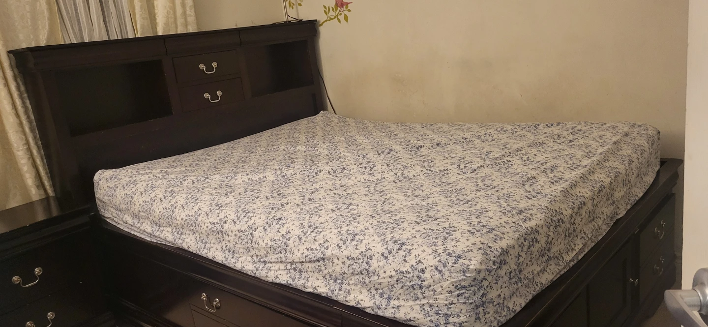 Queen Solid Wood Storage Bed & Night Stand