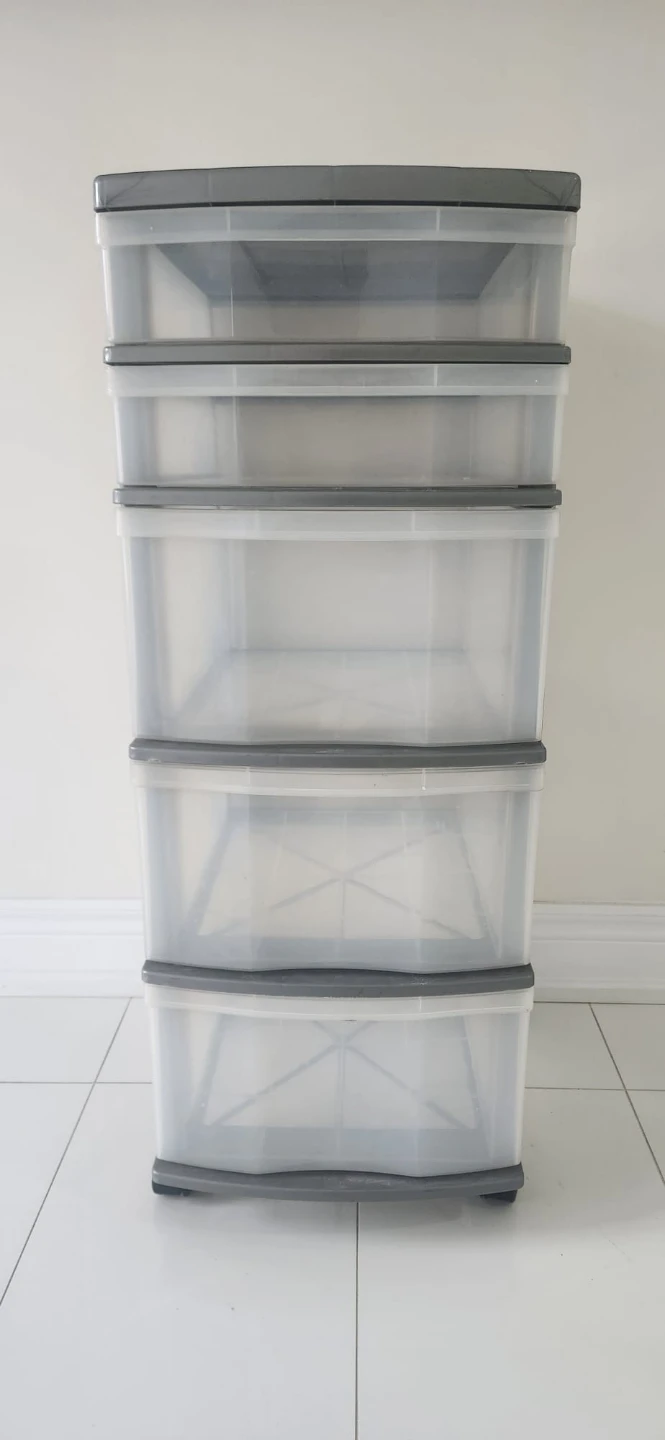 Plastic Drawer Storage Unit - Grey/Clear