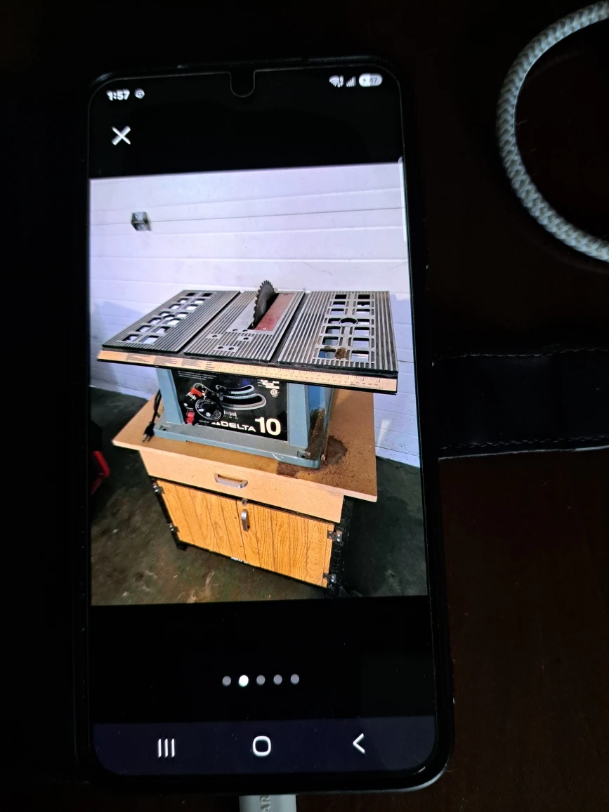 Table Saw & Cabinet With Extra Blades/ Mitre Saw/ Bench Grinder