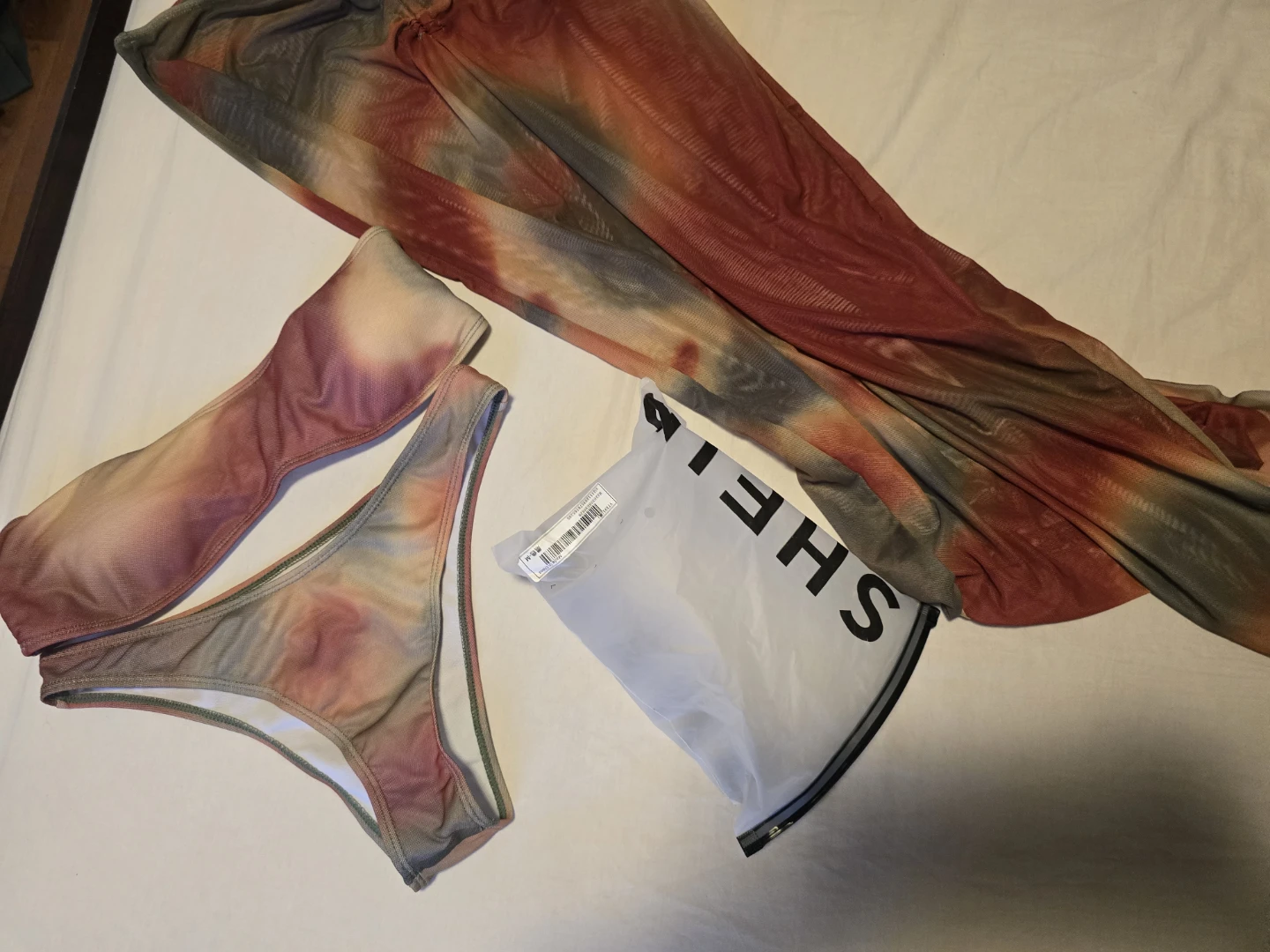 SHEIN 3-piece Tie-Dye Swimsuit and Mesh Cover Up Set