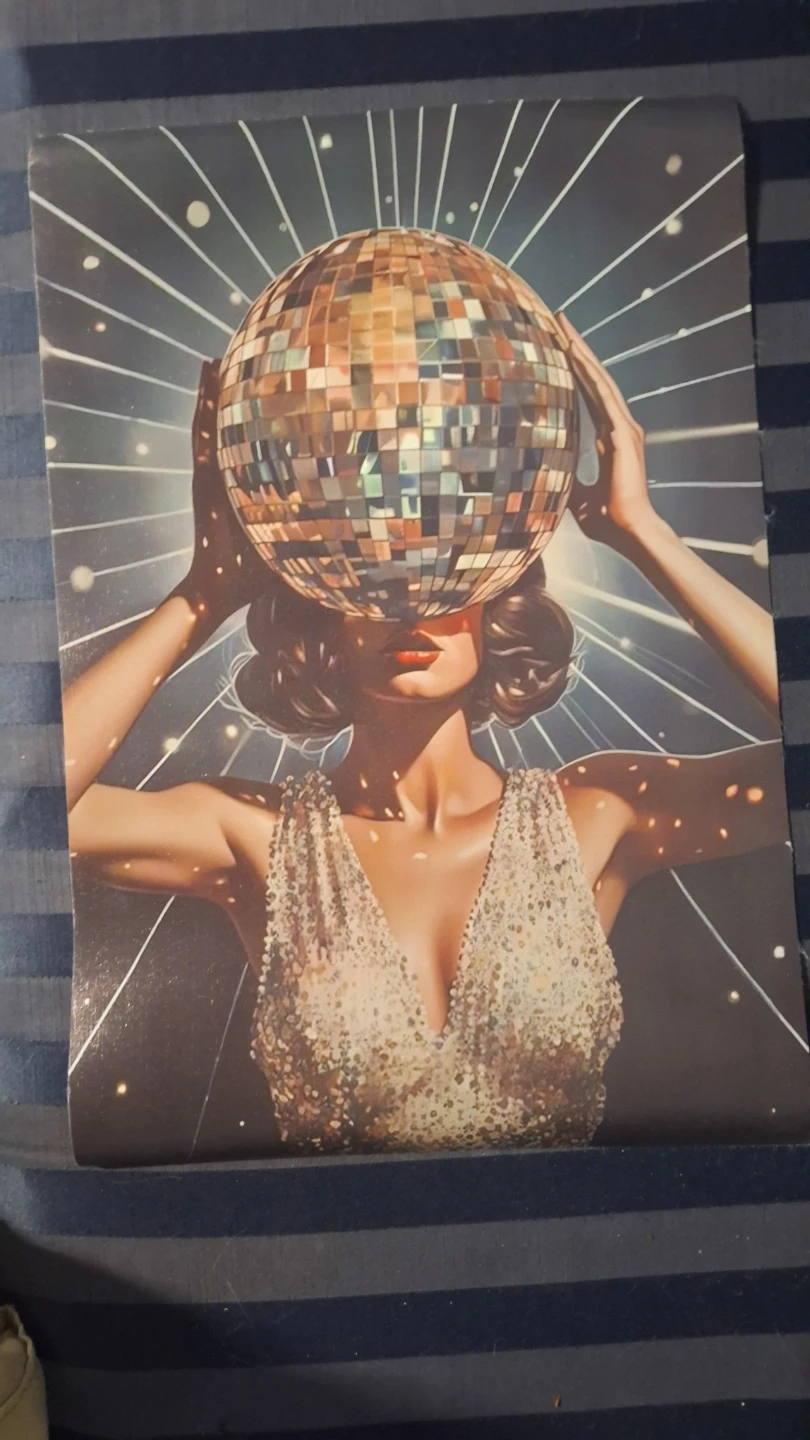 Vintage Disco Ball Woman Art Print