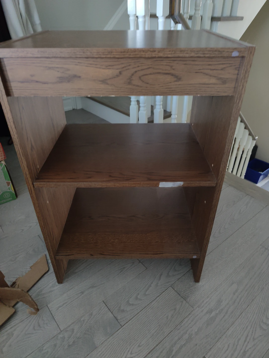 Wooden three tier shelving unit in oak finish - photo 2