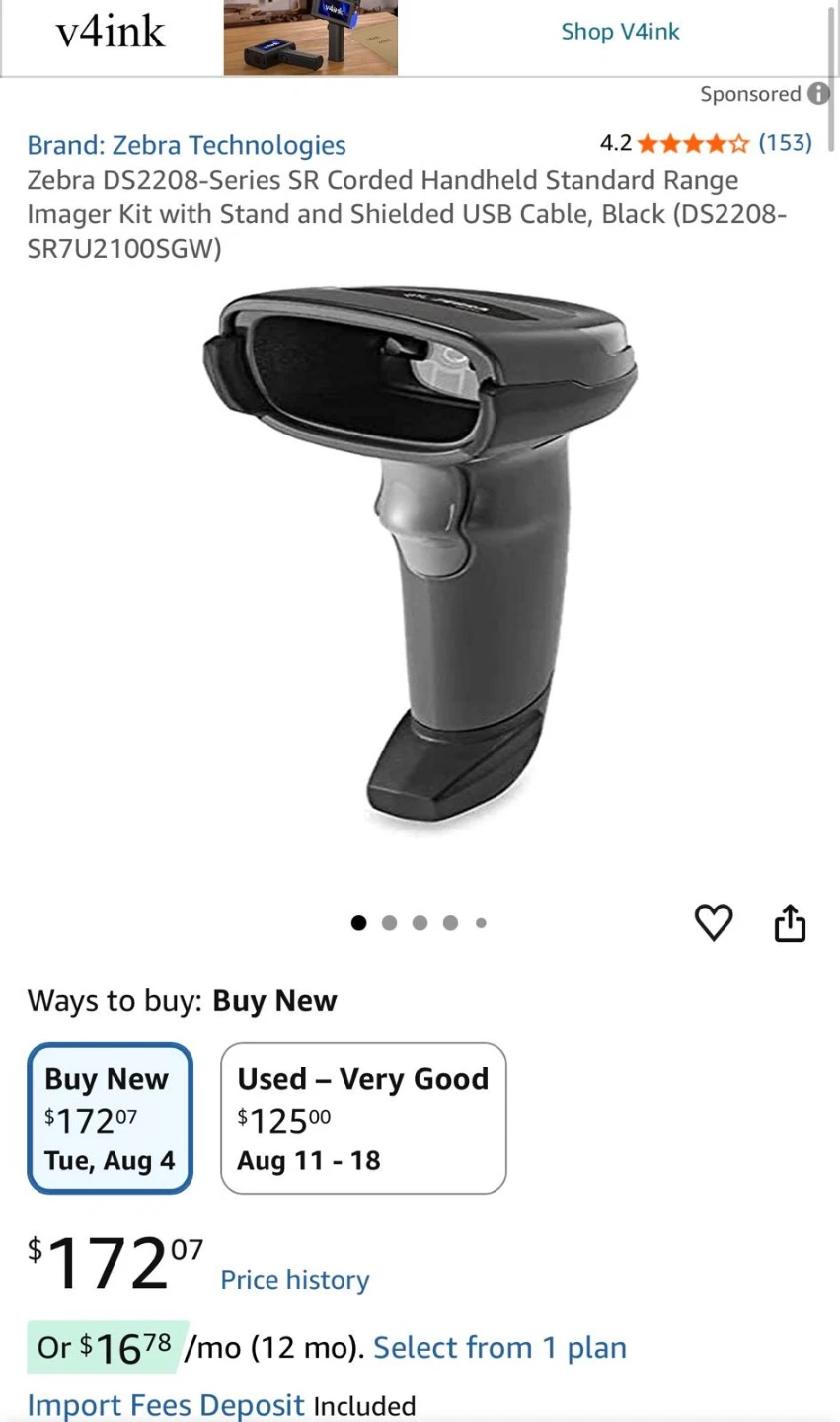 Zebra DS2208-SR Corded Handheld Scanner Kit with Stand