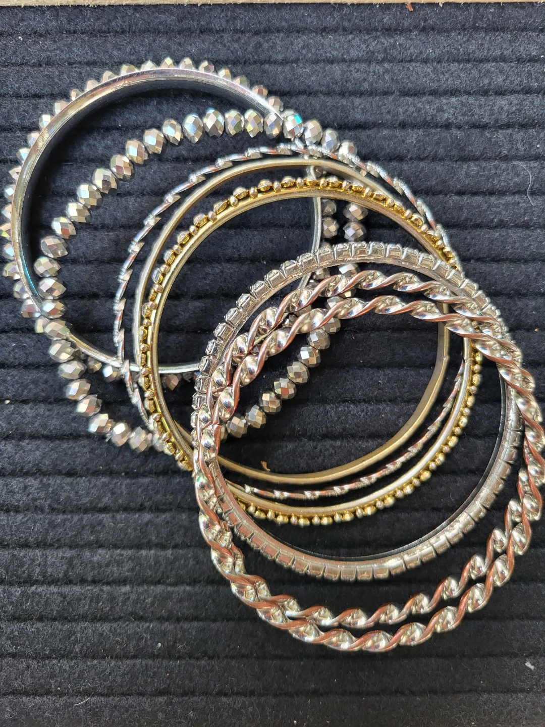 Set of 7 Mixed Metal and Rhinestone Bangles
