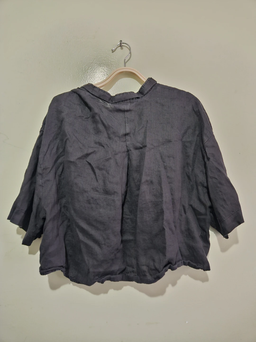 100% Linen H&M Cropped Black Dress Shirt - photo 2
