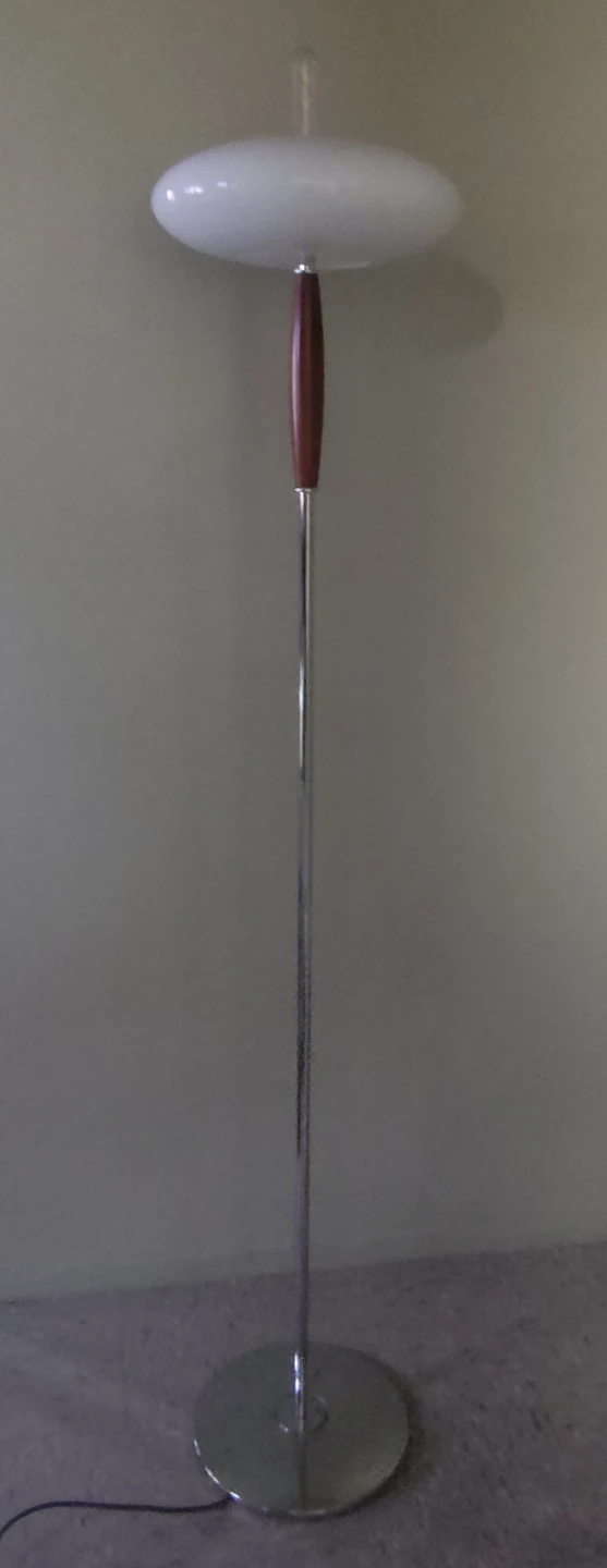 Mid-Century Modern Floor Lamp with White Shade and Wood Accent