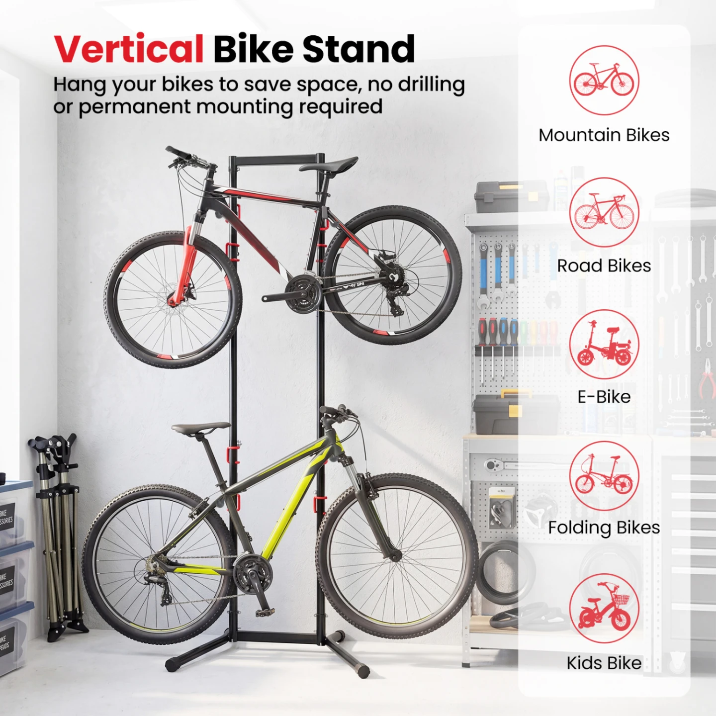Adjustable Bike Storage Rack with Vertical Stand for 4 Bikes - photo 2