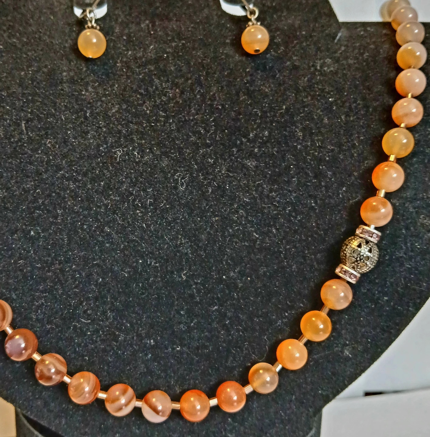 Natural Carnelian Semi-Precious Stone Necklace and Earrings Set - photo 2