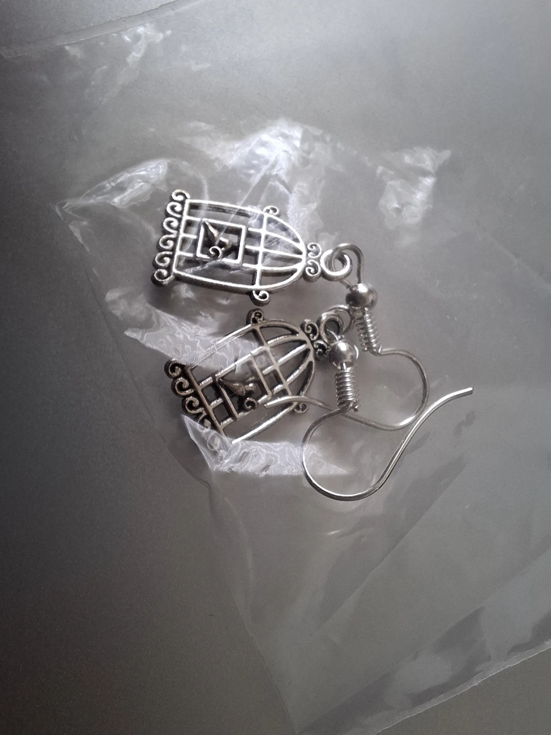 Silver Tone Bird Cage Dangle Earrings