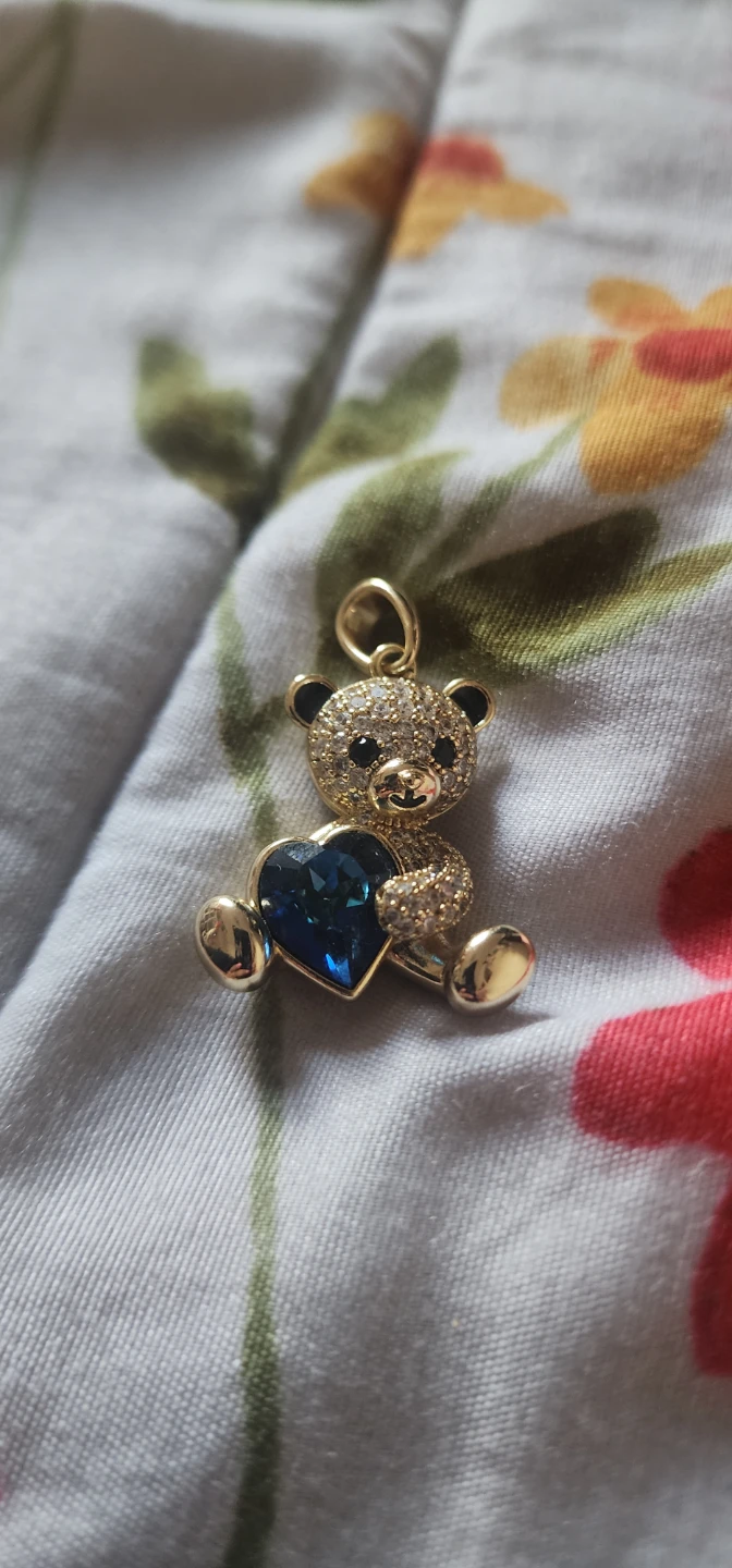 Gold plated Teddy Bear Pendant with Blue Heart Crystal - photo 3