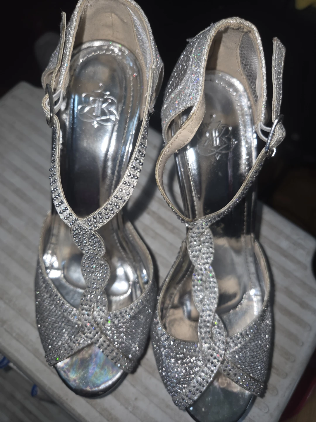 Silver Glitter Heels with Rhinestones