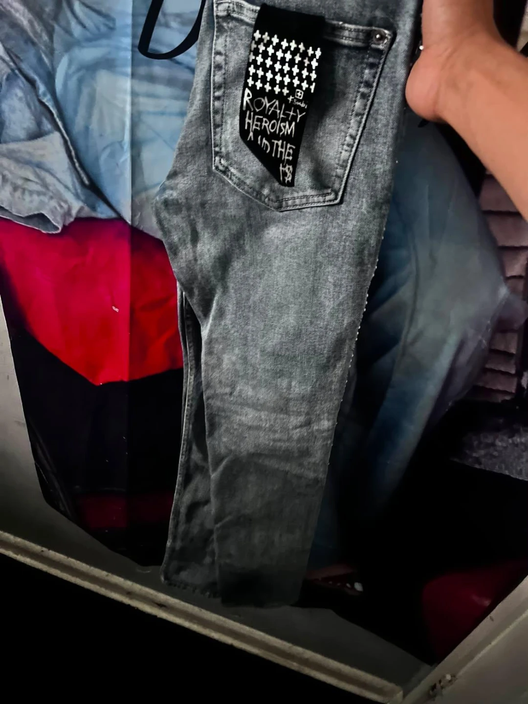 Men's Acid Wash Jeans with Embellishments - photo 2