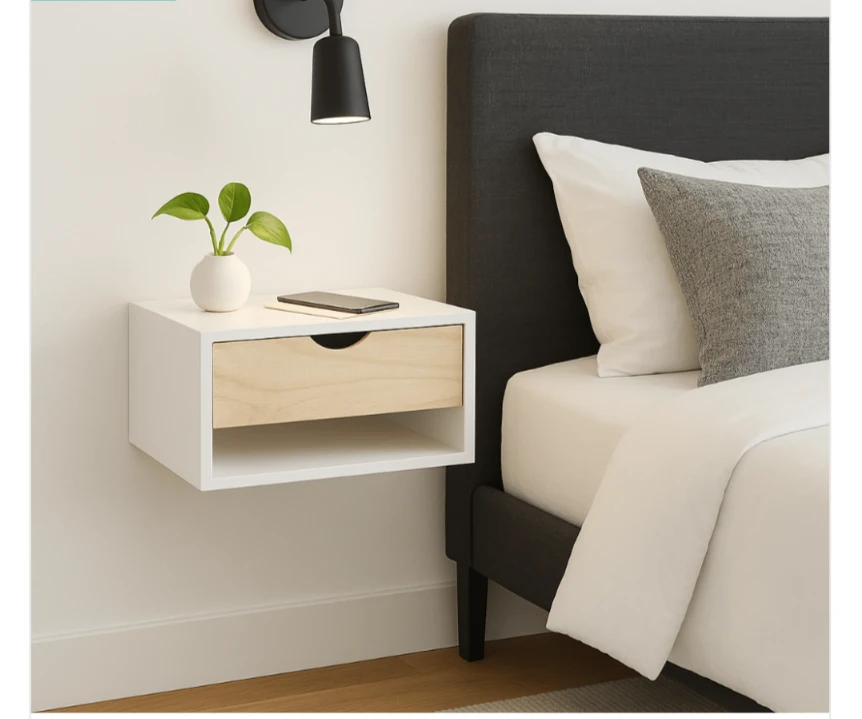 Two White Floating Nightstand