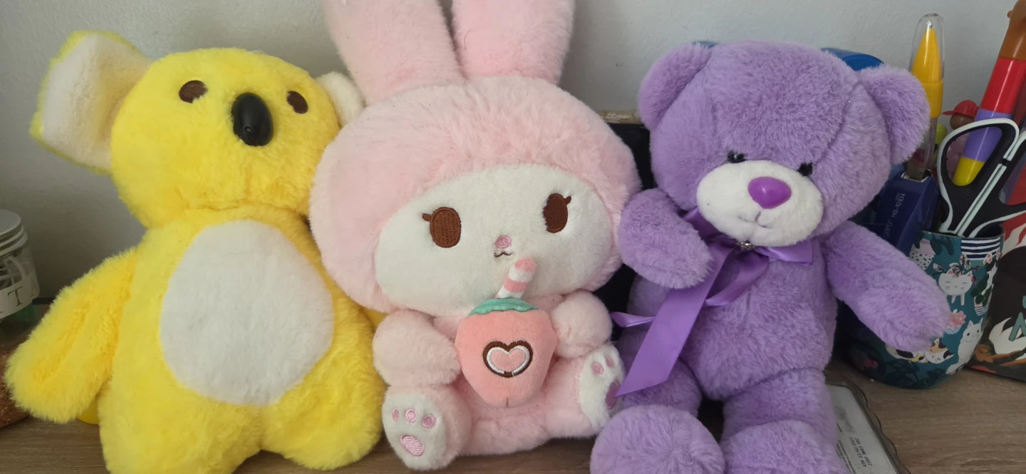 Plush Toys - Yellow Koala, Pink Bunny, Purple Bear